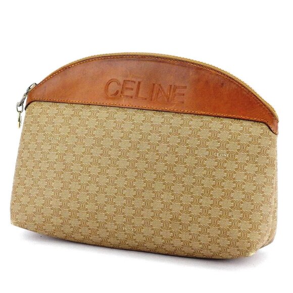 CELINE clutch bag macadam beige PVC ?~ leather Authentic - Picture 1 of 7